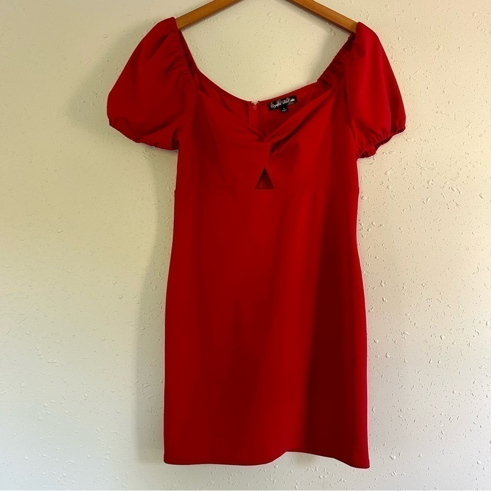 Crystal Doll Red Cap Sleeve Mini Dress Wedding Guest Large Cut Out